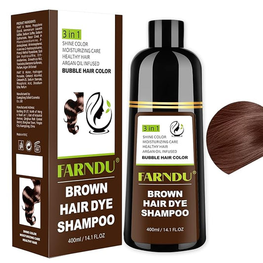 Brown Hair Dye Shampoo for Women Men, Gray Hair Coverage, Natural Herbal Ingredients