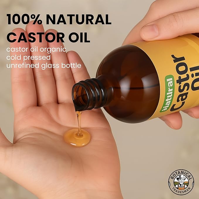 Organic Castor Oil (17 oz) Glass Bottle-100% Pure, Cold-Pressed, Hexane-Free, with 2 Resuable Organic Cotton Flannel Pack Wraps and Mascara Container for Skin, Hair, Eyelash's Eyebrow's & Body
