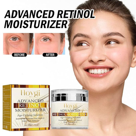 Advanced Retinol Moisturizer, Anti-Aging Cream with Hyaluronic Acid, Vitamin E, Green Tea & Jojoba Oil for Wrinkles, Hydrating and Improving Skin Elasticity - All Skin Type -1.7 Oz