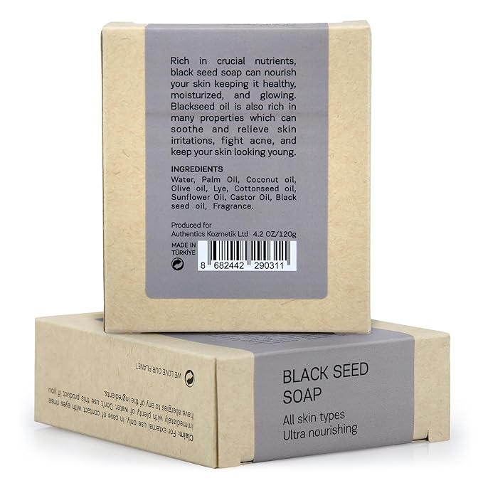 AUTHENTIC BATH & SOAP - Black Seed Oil Bar Soap (Handmade, 2 Pack) - Natural, Cold Processed, Deep Cleansing, Exfoliating Black Seed Grits, Moisturizing Vegan Soap Bar for Face, Body. 4.2 Oz Each
