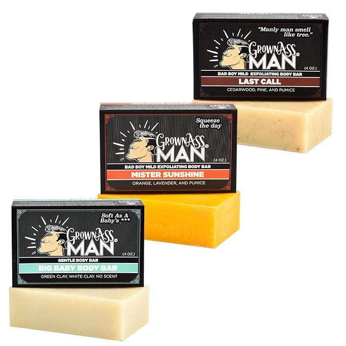 Grown Ass Man Co. Body Bars (Mild Exfoliating Variety Pack, 3-Pack)