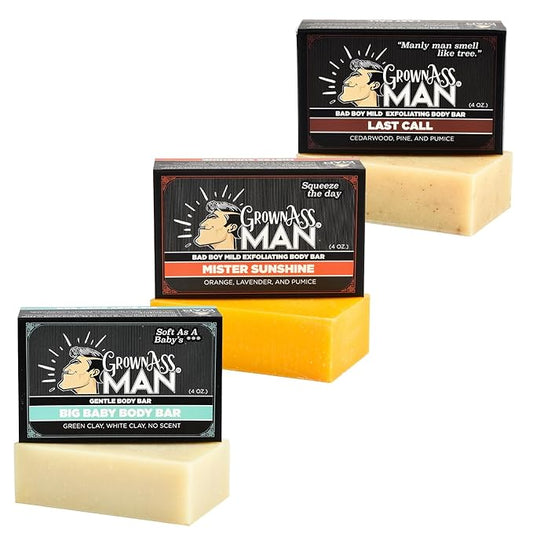 Grown Ass Man Co. Body Bars (Mild Exfoliating Variety Pack, 3-Pack)