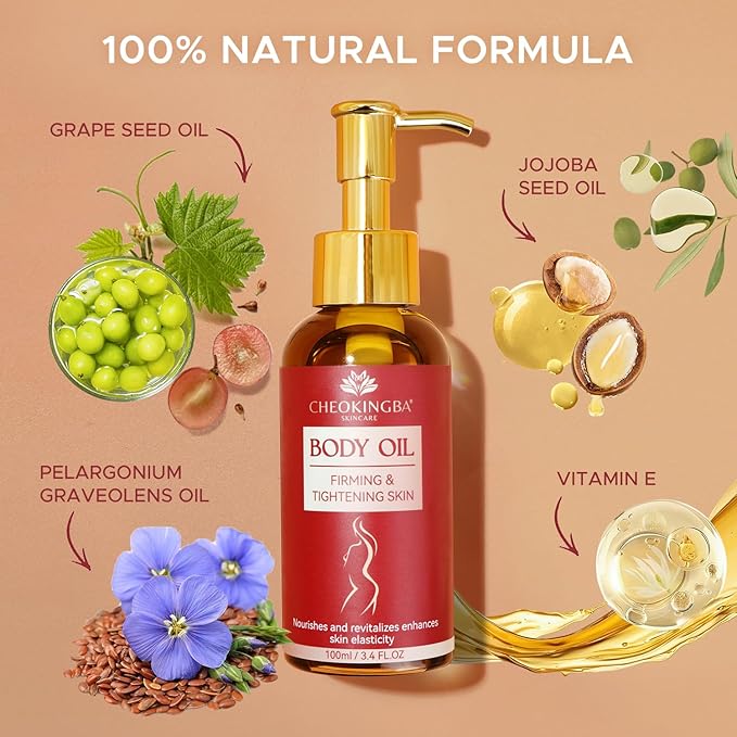 Body Firming Oil for Crepe Skin: Fast Absorbing Firming & Hydrating Skin Care with Jojoba, Grapeseed & Geranium Oils, Vitamin E | 3.4 Fl Oz Moisturizing Treatment Oil for Tightening After Shower