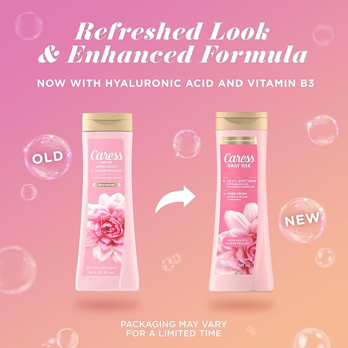Caress Body Wash for Women, Daily Silk White Peach & Orange Blossom, Shower Gel Body Wash Moisturizing for Noticeably Silky, Soft Skin, 20 fl oz, 4 Pack