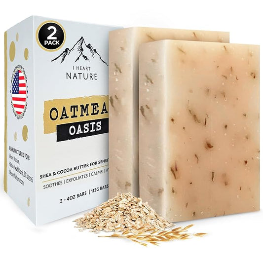 iHeart Gentle Moisture Oatmeal Eczema Soap (2 Packs) with Olive Oil and Shea Butter - Hydrating, Nourishing, Cleansing, and Soothing for Sensitive Skin - Infused with Honey, Oats, and Rosemary