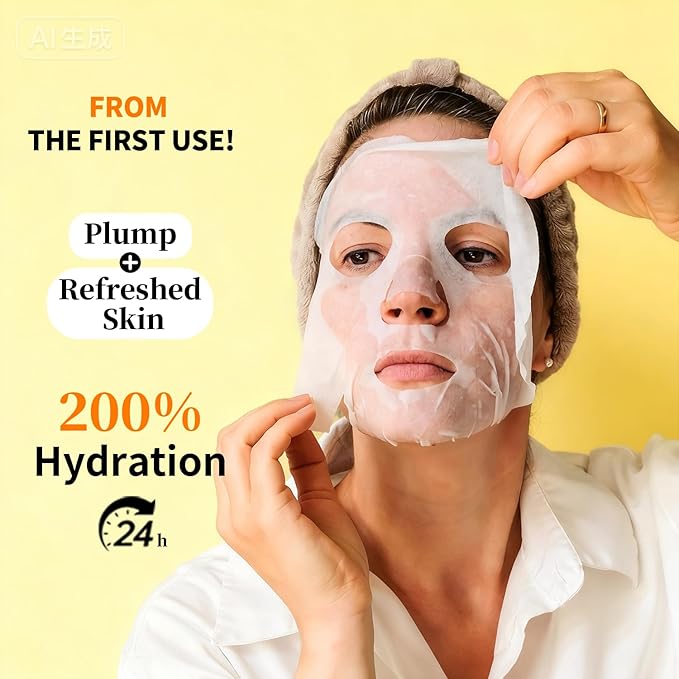 Firming and Moisturizing Sheet Face Masks (Pack of 10) with Hyaluronic Acid and Peptides, Reduce Fine Lines and Wrinkles, Hydrating & Anti-Aging Spa Face Mask, Facial Skin Care