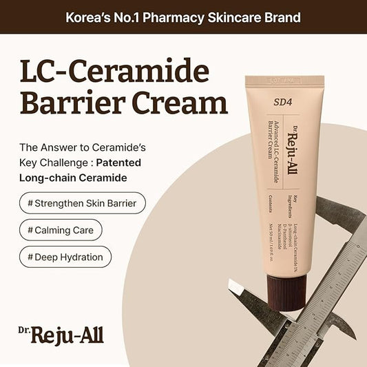 Dr. Reju-All Advanced LC-Ceramide Barrier Cream - Patented Long Chain Ceramide Deep Hydration - Lightweight Korean Face Moisturizer for Strengthening Skin Barrier - 1.69 Fl Oz
