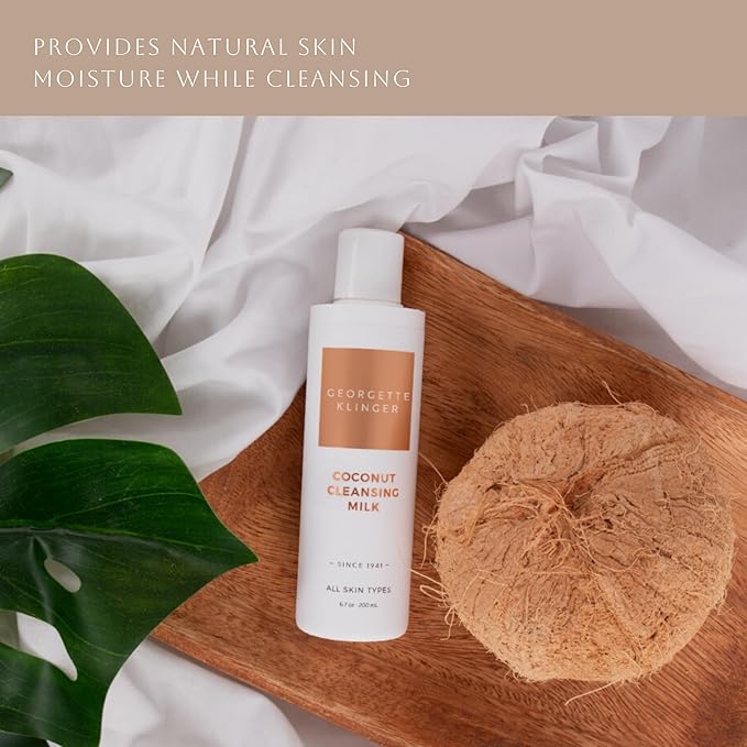 Georgette Klinger Coconut Cleansing Milk - Natural Face Wash for Women, Gentle Makeup Remover That Restores Moisture with Nutrient-Rich Coconut Oil, Vegan for All Skin Types - 6.7 oz