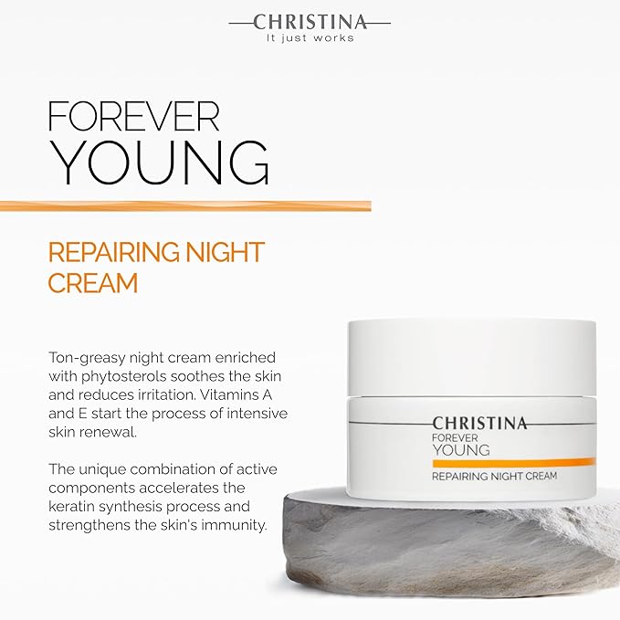 -CHRISTINA- Forever Young Repairing Night Cream - 50ml - Lightweight & Non-Oily Retinol Cream with Peptides, Vitamins A & E for Overnight Hydration - For All Skin Types
