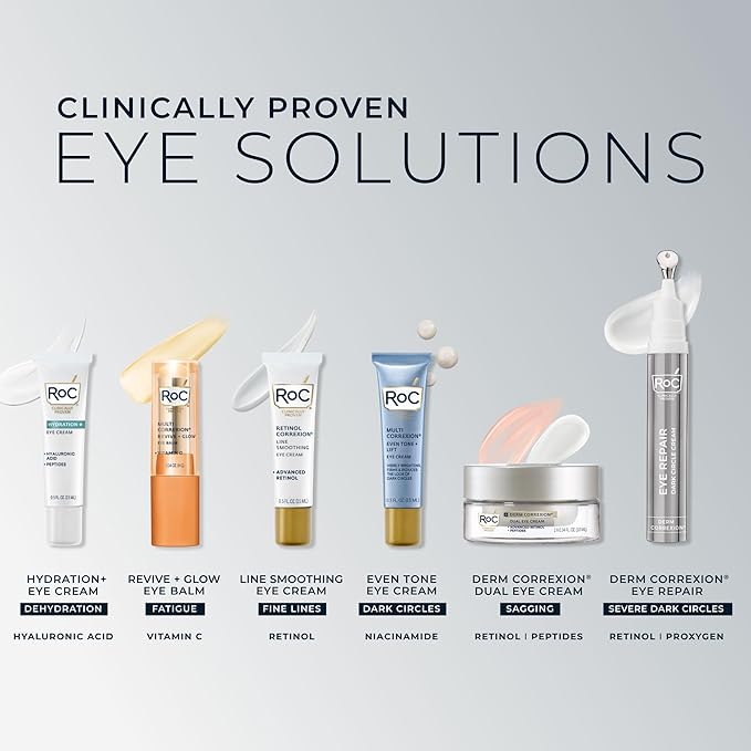 RoC Derm Correxion Retinol Eye Repair Dark Circle Cream Treatment with Niacinamide, Resveratrol, Proxygen for puffy eyes, wrinkles, and crow's feet with Line Smoothing Eye Packette