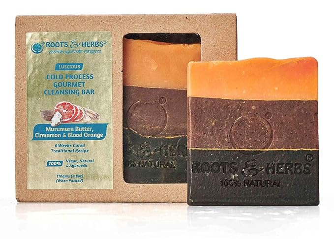 ROOTS AND HERBS Ayurvedic Bar Soap Natural Treatment 100% Vegan No Paraben No Sls No Sulphate Luscious Murumuru Butter, Cinnamon And Blood Orange (Cold Process Gourmet Cleansing Body) Soap