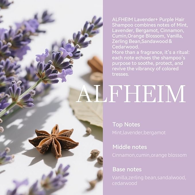 ALFHEIM Lavender+ Purple Brightening Shampoo | Deep Moisturizing, Hydrating ＆ Smoothing | Color-Safe, Sulfate & Paraben-Free Formula, for Silver, Blonde & Highlighted Hair | 33.8 fl oz
