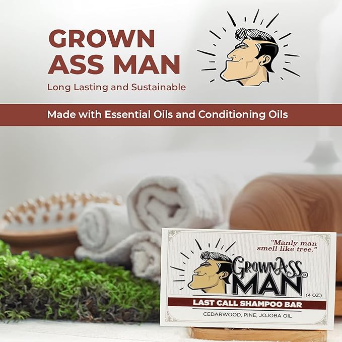 Grown Ass Man Co. Combo Packs - Solid Soap & Shampoo Bars Rich Lather with Natural Oils & Gentle Scrub for Men - Plastic Free & Eco-Friendly, Natural & Organic Deep Clean, 4oz Bars (Woodsman 3-Pack)