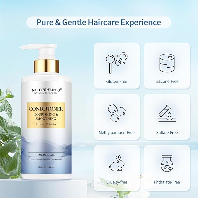 Neutriherbs Hair Conditioner for Dry, Frizzy Hair,Smoothing and Nourishing Hair Conditioner with Argon Oil,Sweet Almond Oil,Avocado Oil - 16.9 Fl Oz