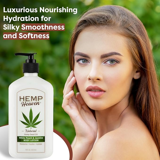 Hemp Heaven Lotion - Moisturizing Body Lotion with Natural Hemp Seed Oil & Peach & Jasmine Scent, 18 oz, Paraben-Free Hemp Lotion for Women & Men, Made in USA, Soothes & Nourishes