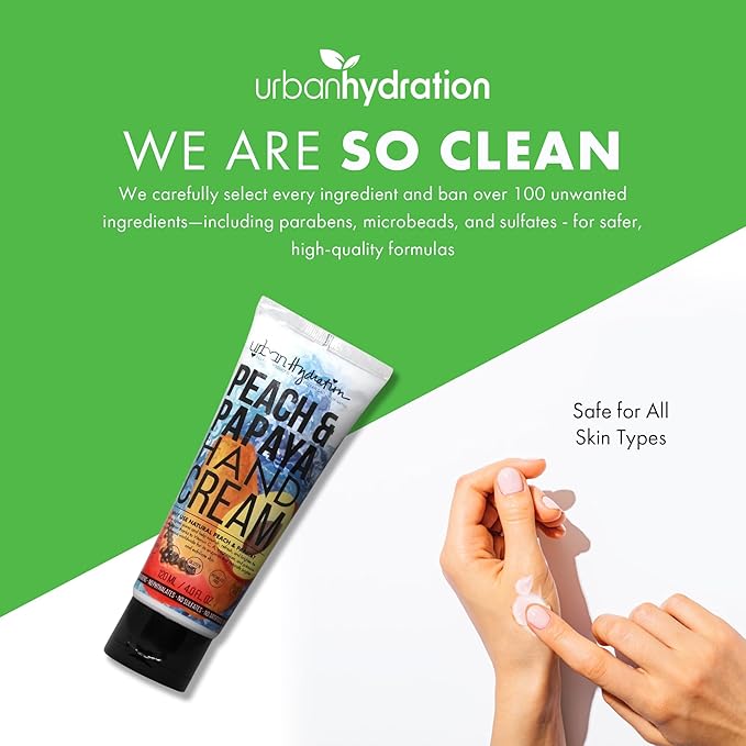 Urban Hydration Peach & Papaya Hand Cream, Hydrating & Moisturizing Hand Cream for Men and Women, Brighten & Glow Formula with Ceramides and Antioxidants, Sulfate-Free & for All Skin Types – 4 FL Oz