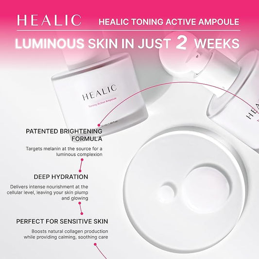 Toning Active Ampoule–Brightening, Hydrating&Soothing with Tranexamic Acid, Niacinamide&Hyaluronic Acid, Dark Spot Correction, Gentle for Sensitive Skin, Korean Skin Care, 50ml/1.69 fl.oz