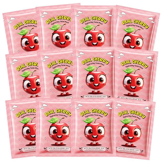 Kaely 12 Pack Cherry Face Masks for Kids, Kids Face Mask Spa Day Kit Supplies, Spa Party Favors for Teens Girls Women, Sheet Facial Mask Skincare Gifts Set, Moisturize Soothe for All Skin Types, 05