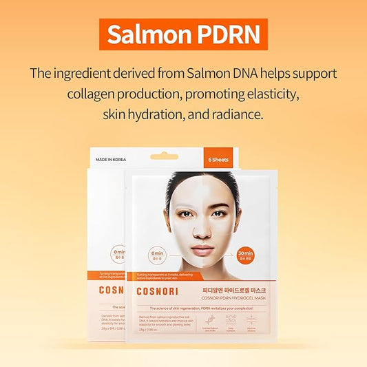 COSNORI PDRN Hydrogel Mask [6 Pack] - Enriched Salmon DNA PDRN, Intensive Nourishing, Elasticity Boost, Firming & Moisturizing, Deep Hydration, Korean Facial Mask, 0.98 oz(28g)