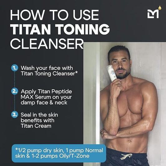 Titan Anti-Aging Mens Face Wash – For Men, Cleanse, Hydrate, Revitalize – Gentle Exfoliating Face Cleanser – Men, Skin Care – Herbal Extracts, Ceramides, Peptides, All Skin Types – Unscented