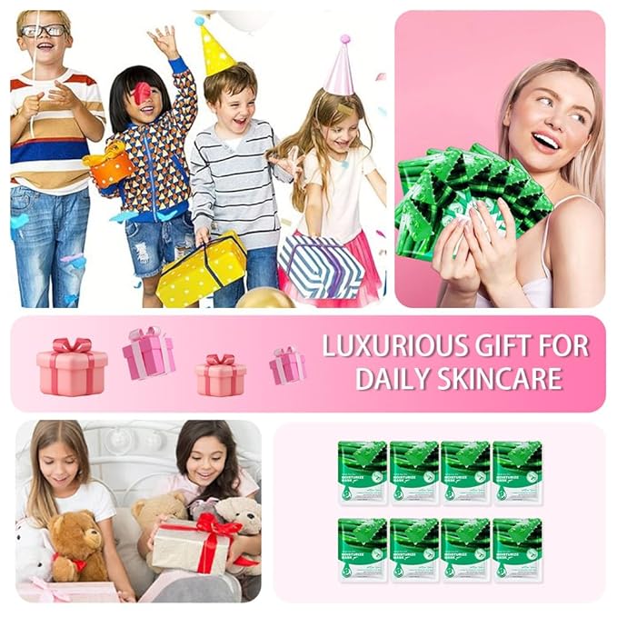 8 Pack Aloe Face Sheet Mask Skincare,Hydrating Face Mask For Sensitive Skin,Moisturize,Soothing,Nourish for All Skin Types,Natural Spa Party Facial Mask Skincare Set for Women Men Girls