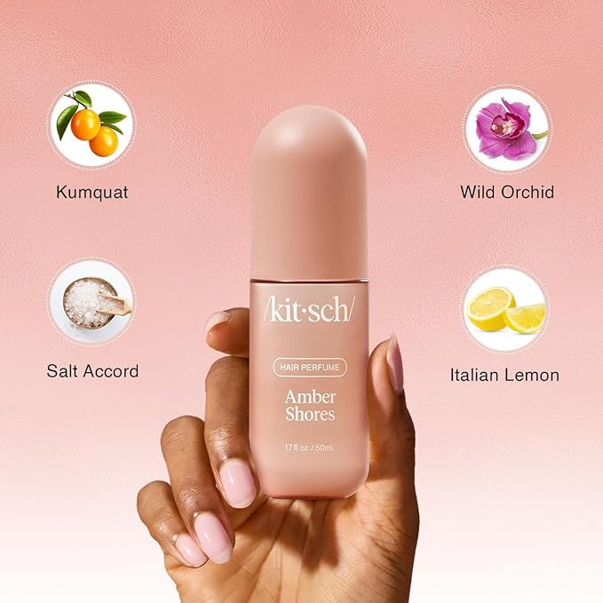 Kitsch Hair Perfume for Women - Amber Shores | Clean, Deodorizing & Patented Odor-Eliminating Technology Hair Spray & Body Mist - Freshen Hair, Body & Pillows - Woody Aquatic Scent - 50mL
