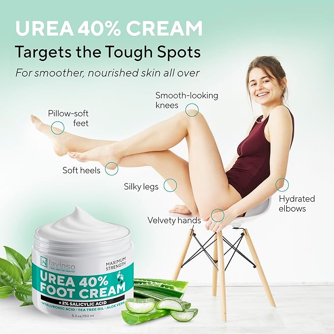 Lavinso Urea Cream 40 Percent for Feet with Maximum Strength - Foot Cream for Calluses and Dry Cracked Heels - Rough Skin Repair for Men and Women