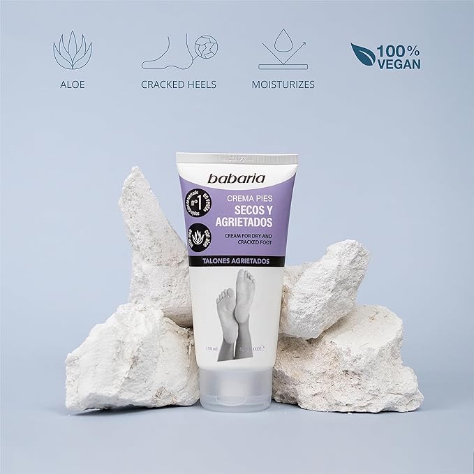 Babaria Dry Feet Cream - Foot Cream Absorbs Quickly to Instantly Soothe and Smooth - Infused with Aloe Vera, Sweet Almond, and Shea Butter - 2 pc