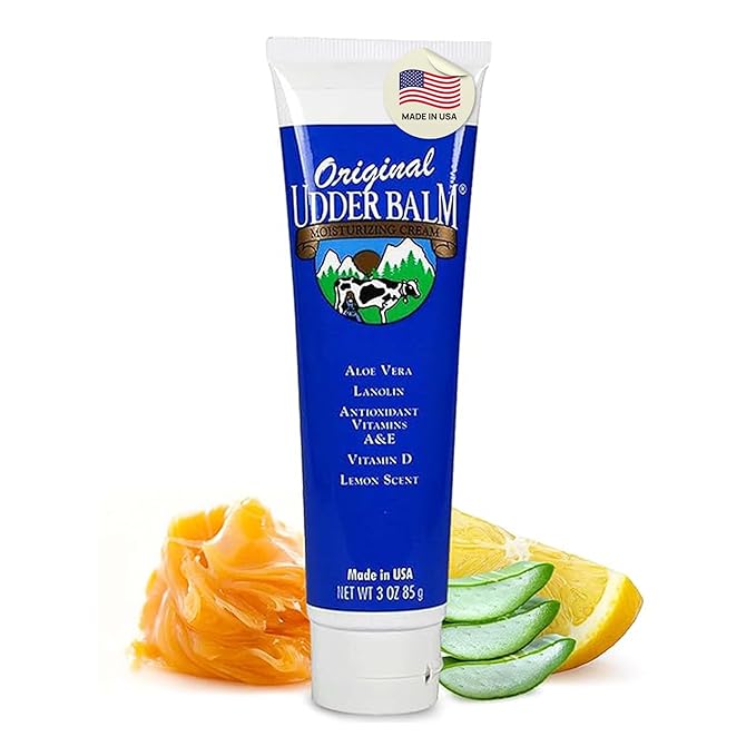 Original Udder Balm Tube - Made in USA - Extra Thick Udder Cream & Hand Balm for Dry Skin, Cracked Heels, Rough Hands – Deep Moisture Heel Cream & Foot Moisturizer with Aloe Vera, 3 Fl Oz