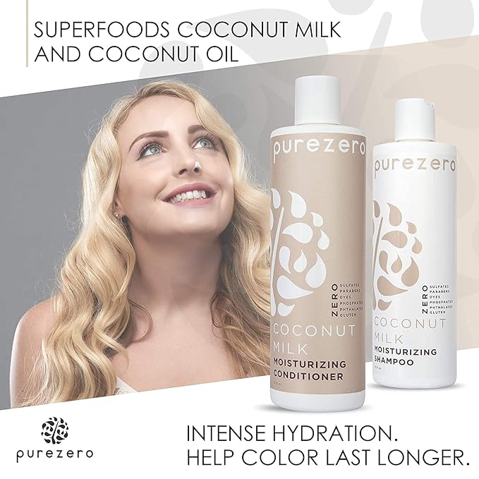 Purezero 20 Oz Value Pack Coconut Milk Shampoo & Conditioner Set, Bulk Pack, Intense Hydration & Increase Shine, Fight Dandruff & Frizz, Zero Sulfates, Parabens, Dyes,100% Vegan & Cruelty-Free