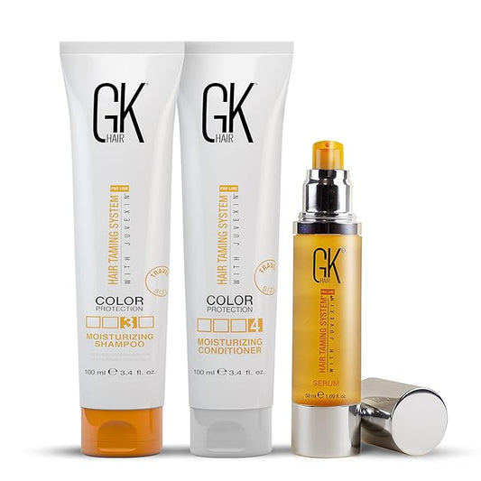 GK HAIR Global Keratin Moisturizing Shampoo and Conditioner Sets (3.4 Fl Oz/100ml) with Anti Frizz Serum Argan Oil (1.69 Fl Oz/50ml) for Dry Damaged Repair- All Hair Types Sulfate Paraben Free Unisex