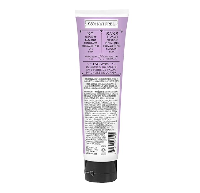 J.R. Watkins Natural Moisturizing Hand Cream, Hydrating Hand Moisturizer with Shea Butter, Cocoa Butter, and Avocado Oil, USA Made and Cruelty Free, 3.3oz, Lavender, (Pack of 4)