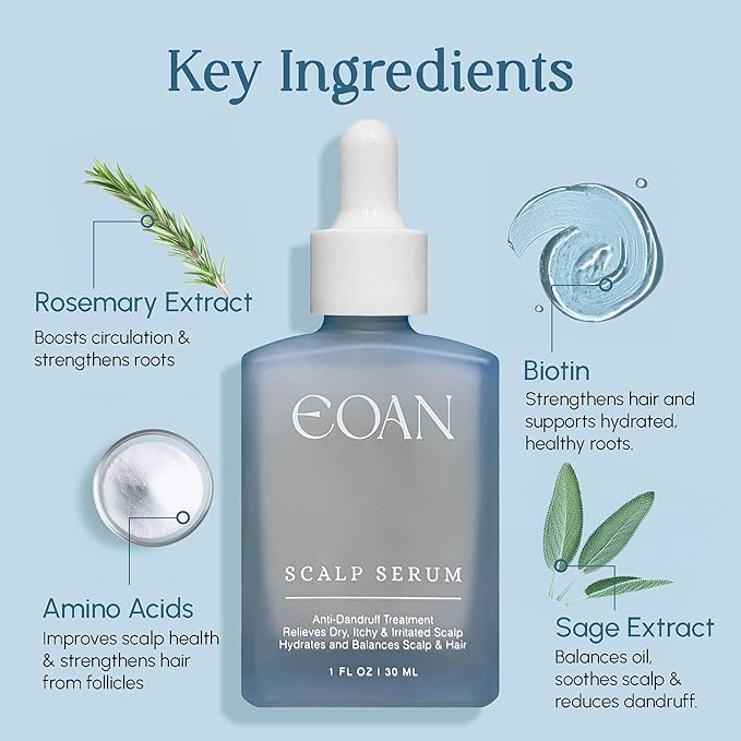 Dry Scalp Serum – Anti-Dandruff & Itchy Scalp Relief with Rosemary, Sage, Biotin & Amino Acids – Hydrating Leave-In Scalp Treatment, Vegan & Clean Formula, 1 fl oz (30 mL).