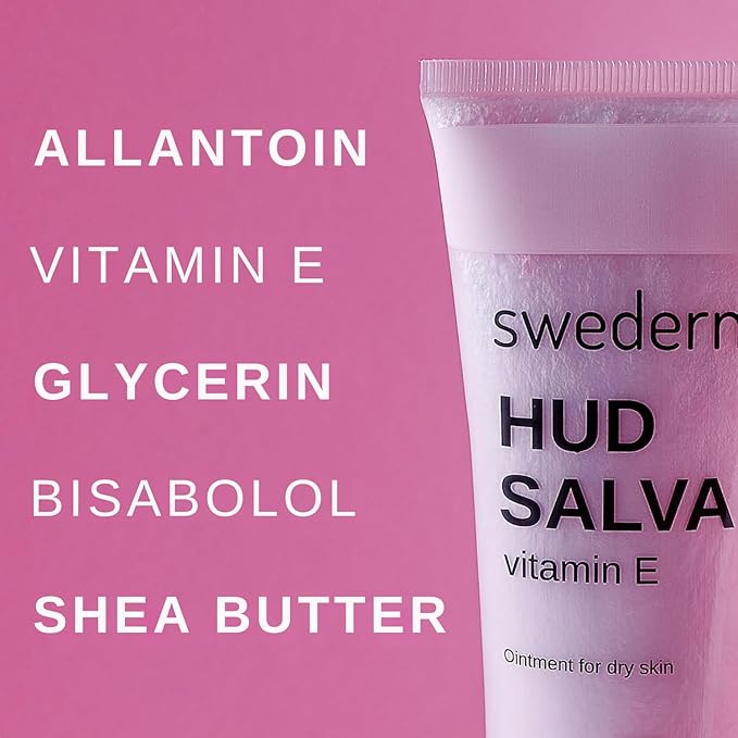 swederm Hudsalva 3.37 Oz - Healing Ointment with Vitamin E - Foot and Hand Cream for Women - Full Body Moisturizer for Dry Skin - Quickly Absorbing - Made in Sweden - Pink