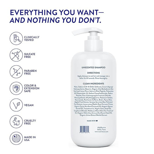 Routine Wellness Anti-Thinning Shampoo for Thinning Hair - Biotin DHT Blocker Women & Men - Color Safe Shampoo for Hair Loss & Healthy Hair - Unscented 14oz (Pack of 2)