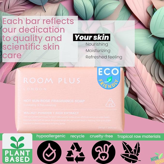 YESUN Fragrance Bar Soap, Big Brick of Bath Soap,Made with Organic Oils, 3-pack,1.3lb,Natural Soap Bar,Moisturizing clean, Floral Scent,Walnut Powder Exfoliates ROOMPLUS (Rose)