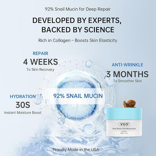 VGO Snail Mucin 92% Face Moisturizer – Anti Aging, Skin Repair & Hydrating Face Cream with Ceramide & Vitamin E, 1.76 oz