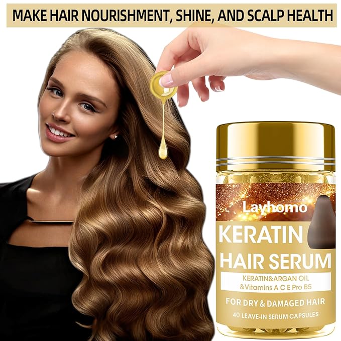 Keratin Hair Treatment Serum,Hair Oil Treatment for Dry Damaged Hair,Hair Oil Capsules with Keratin,Argan Oil-Leave-in Anti Frizz Conditioner with Vitamins A, C, E & B5- No Rinse for All Hair Types