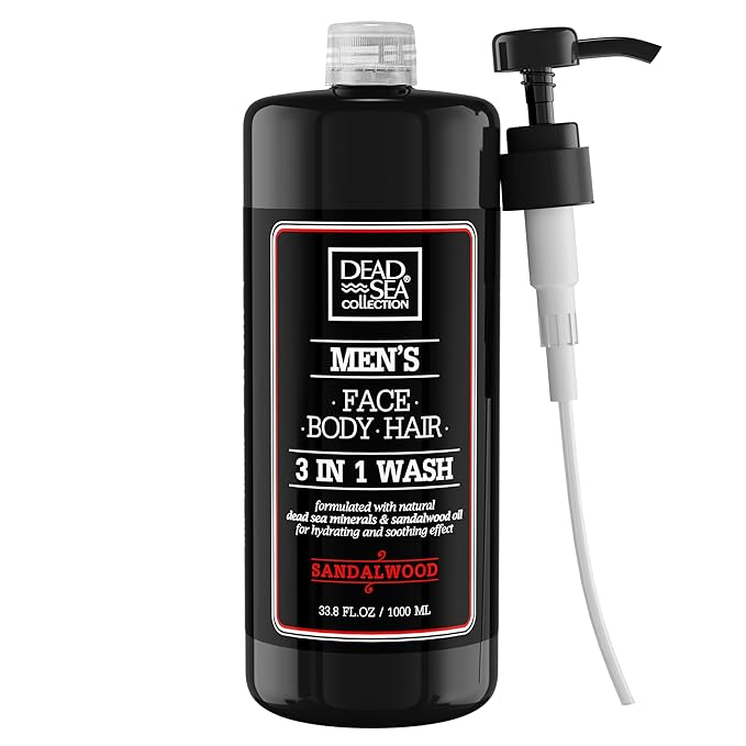 Dead Sea Collection Mens Body Wash 3 in 1 – Sandalwood Body Wash for Men – Shower Gel – Shampoo – Shower Soap for Face and Hair (33.8 Fl. Oz)