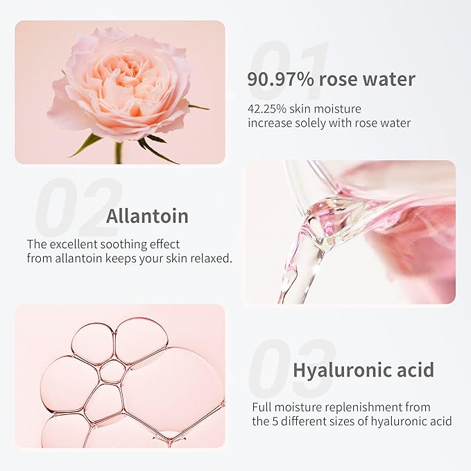 Mamonde Rose Water Vegan Toner for Face - 90.97% Pure Rosewater, Organic Certified, Soothing and Hydrating, Alcohol-Free, Korean Skin Care, 8.45 Fl Oz