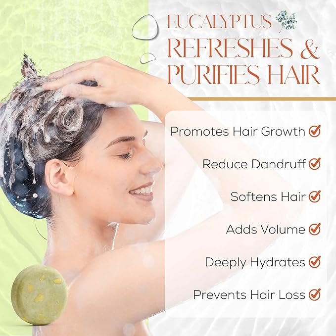 IIBESA Rice Water Shampoo Bar - Hair Growth & Thickening Improves Scalp Health - Japan Made Organic Ingredients - Solid Shampoo Bars For All Hair Types - Essential Oils - Eucalyptus