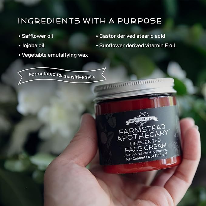 Farmstead Apothecary 100% Natural Anti-Aging Face Cream with Jojoba Oil, 4 oz (Unscented)