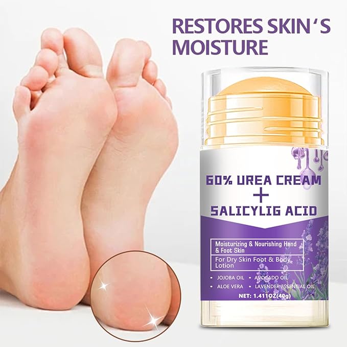 60% Urea Cream - 1.41 oz Lavender Foot Hand Cream Stick for Dry & Cracked Feet Elbows Knees Heels Hands, Hydrates & Nourish Foot Care for Softening and Moisturizing, Removing Calloused Skin