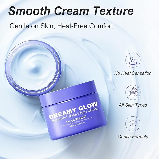 Dreamy Glow Overnight Toning Whip Cream – Anti Cellulite & Tightening Loose Skin for Body – LIFTONIN® Get Firming Cream with Satin Eye Mask 3.38 fl oz
