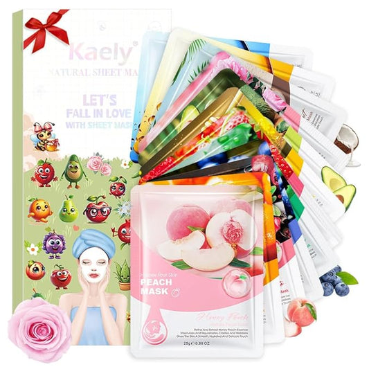 Kaely 12 Pack Variety Face Masks for Kids, Kids Face Mask Spa Day Kit Supplies, Spa Party Favors for Teens Girls Night, Sheet Facial Mask Skincare Gifts Set, Hydrating Soothe for All Skin Types, 01