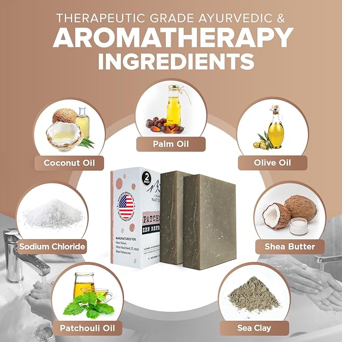 iHeart Patchouli Soap Refresher (2 Packs) - Earthy, Masculine Scent with Deep Cleansing and Moisturizing Mens Bar - With Shea butter for Rich Creamy Lather - Perfect for Men with Active Lifestyle