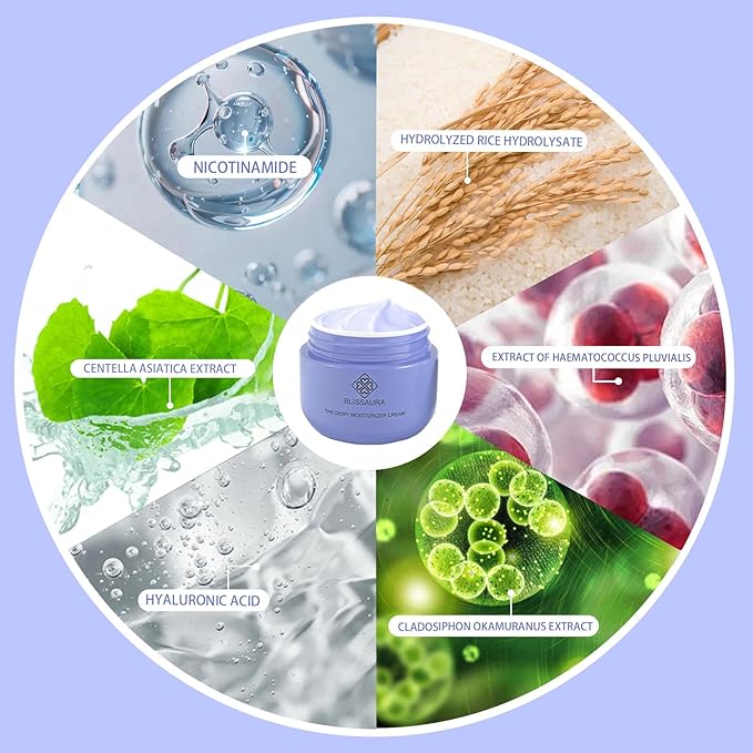 Dewy Skin Cream Face Moisturizer Water Cream for Women with Purple Rice & Hyaluronic Acid - Rich Face Cream to Hydrate, Plump and Protect Dry and Combo Skin 50ml/1.7 fl oz