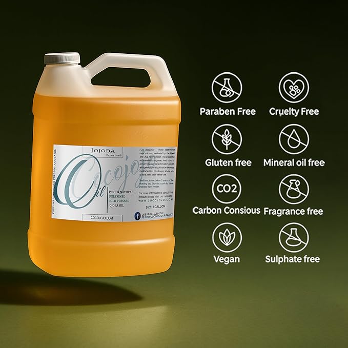 Cocojojo Jojoba Oil Organic, jojoba oil for Hair Growth, jojoba oil for Skin, for Face, 100% Pure Natural, Cold Pressed, Deep Moisturizing Anti-Aging, Essential Oils - 128 Fl Oz