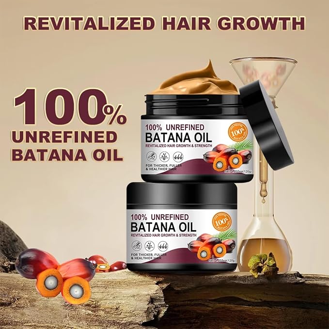 100% Unrefined Raw Batana Oil for Hair Growth Dr. Sebi Organic Pure from Honduras with Keratin, Coffee Extract & Other Ingredients to Enhance Efficacy for Thicker, Strengt