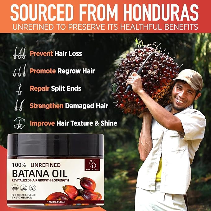 100% Unrefined Raw Batana Oil for Hair Growth Dr. Sebi Organic Pure from Honduras with Keratin, Coffee Extract & Other Ingredients to Enhance Efficacy for Thicker, Strength - Botana Oil 4oz